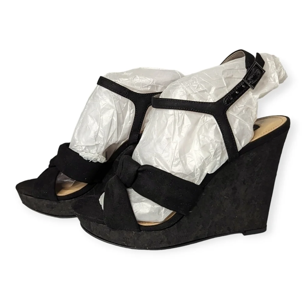 G.I.L.I Sandals Kahlie Printed Padded Insole Wedge Heels Women's Black Size 6M